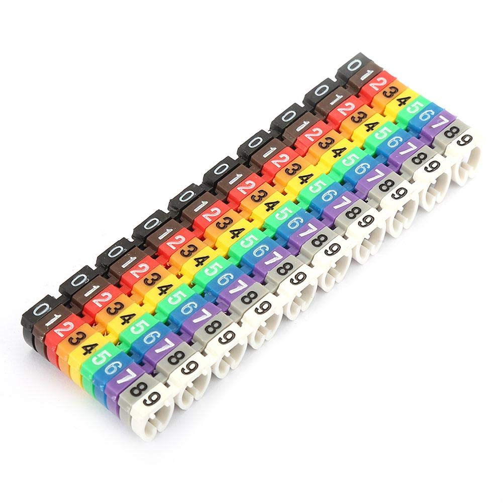 Fafeicy Clip-On Cable Marker Tubes 100pcs Colorful C-Type Wire Label Markers for 6mm² Electrical Wires with Digital Numbers 0-9