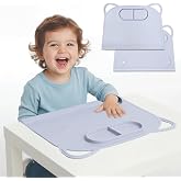 Domensi Silicone Suction Placemats for Baby Toddlers, Blue, 1 Pack | Teething Bumper Prevents Spills, Food Mat for Table and Restaurants, Includes Storage Bag, Non-slip Dishwasher Safe