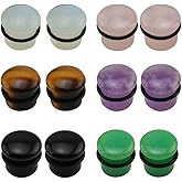 6 Pairs Mixed Stone Single Flare Ear Plugs Gauges Tunnels Expander with Silicone O-Ring