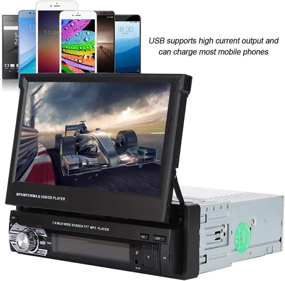 Goshyda 7Inch Car Stereo-Single Din, Bluetooth Telescopic MP4 MP5 Multimedia Radio Player with Retractable Touch Screen - Image 3