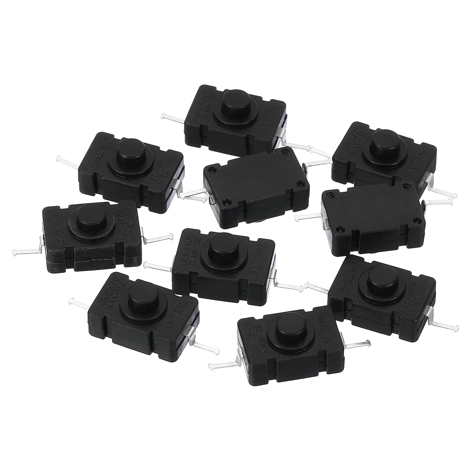 PATIKIL Latching Push Button Switch, 10 Pcs KAN-28 Needle Pin On/Off Self-lock AC 250V 1.5A Micro Switch for Flashlight Light Wall Outlet, Black