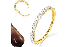BodyBonita Clear CZ Nose Rings Hoop - 316L Surgical Steel Body Piercing Hoop Clicker 20G/18G/16G Earrings Jewelry Cartilage Helix Rook Tragus Conch Daith Ring 6/7/8/9/10/11/12mm - Gold/Silver/Black