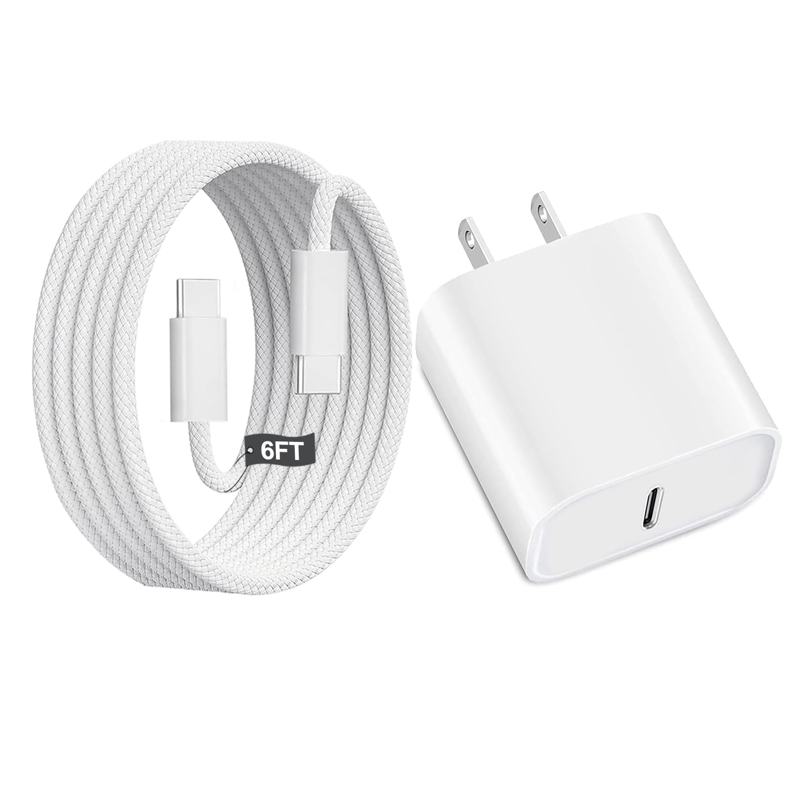 iPhone 17 Fast Charger,iPhone Charger Fast Charging USB C Wall Chargers Block Plug Type C 6FT USB C to C Woven Charging Cable Cord for iPhone 17 Pro Max/17 Pro/17 Air/16 Pro Max/16 Plus/16/15/iPad Pro Image
