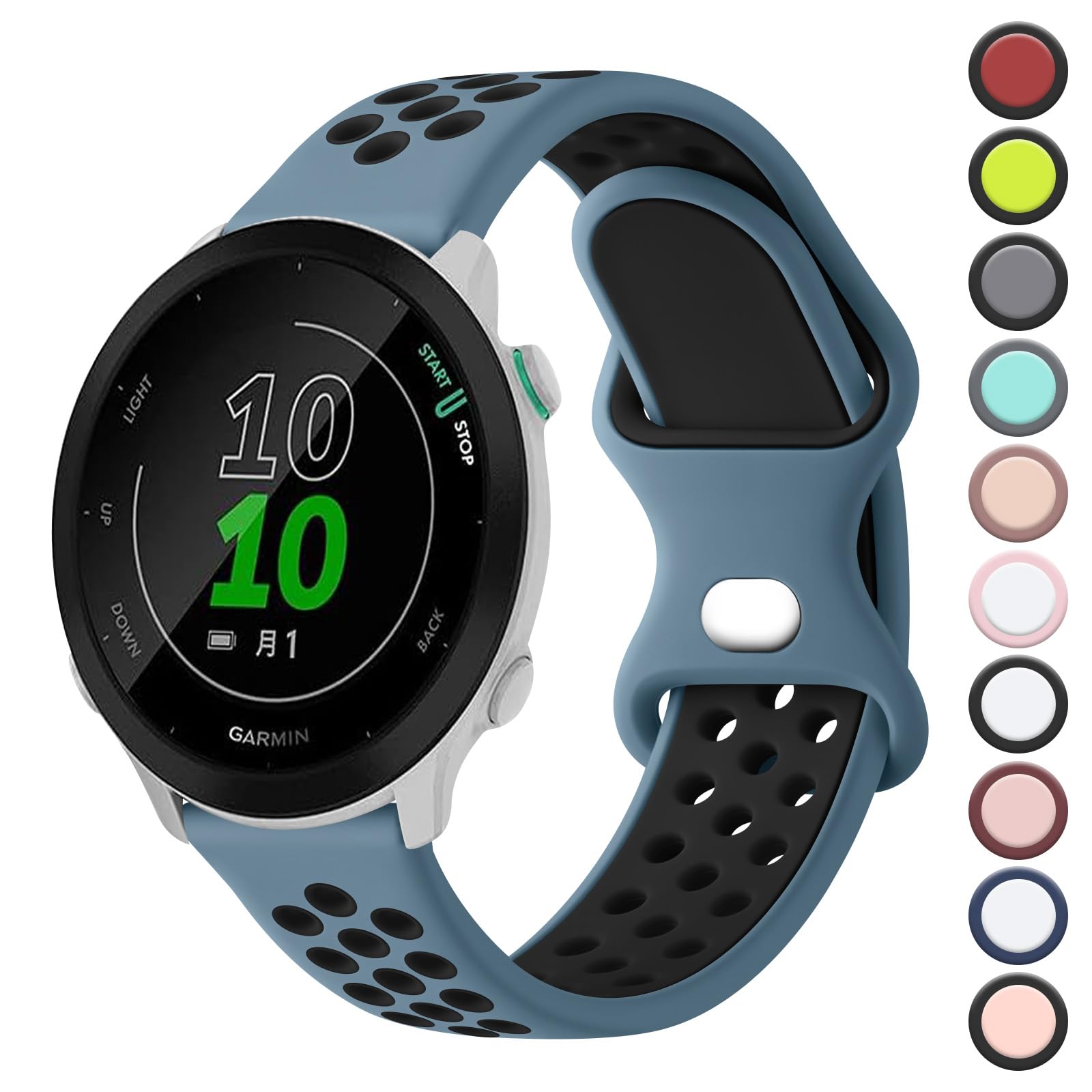 Double Colour Strap for Garmin Forefunner 55/245 /645 Watch Band, 20mm Adjustable Soft Silicone Replacement Strap for Forerunner 55/245/645 Music(Slate/Black)