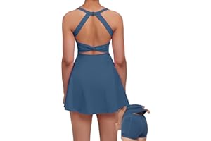 gofiep Womens Tennis Golf Dress with Open-Back Waistband Shorts Pockets Workout Athletic Dresses