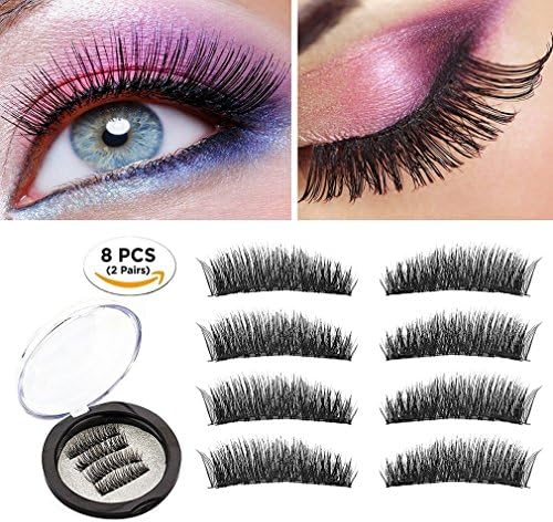 Magnetic Eyelashes Dual Magnetic False Eyelashes 3D Reusable Fake Magnet Eyelashes, No Glue 0.2MM Ultra Thin Fake lashes for Ultra Soft Natural Look &amp; Handmade Seconds to Apply (2 Pairs 8 pieces)