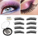 Magnetic Eyelashes 2 Pairs Dual Magnetic False Eyelashes No Glue 3D Reusable Fake Magnet Eyelashes 0.2MM Ultra Thin Handmade Fake lashes for Ultra Soft Natural Look Seconds to Apply (m013-8p)