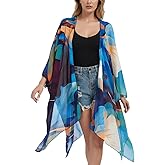 Women's Bohemian Floral Chiffon Beach Cover up Swimsuit Kimono Summer Swimwear Cardigans