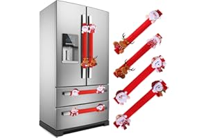 Coxeer Refrigerator Door Handle Covers Set, 4PCS Christmas Handle Cover Xmas Snowman Anti Skid Appliance Refrigerator Door Handle Holder (Christmas 2)