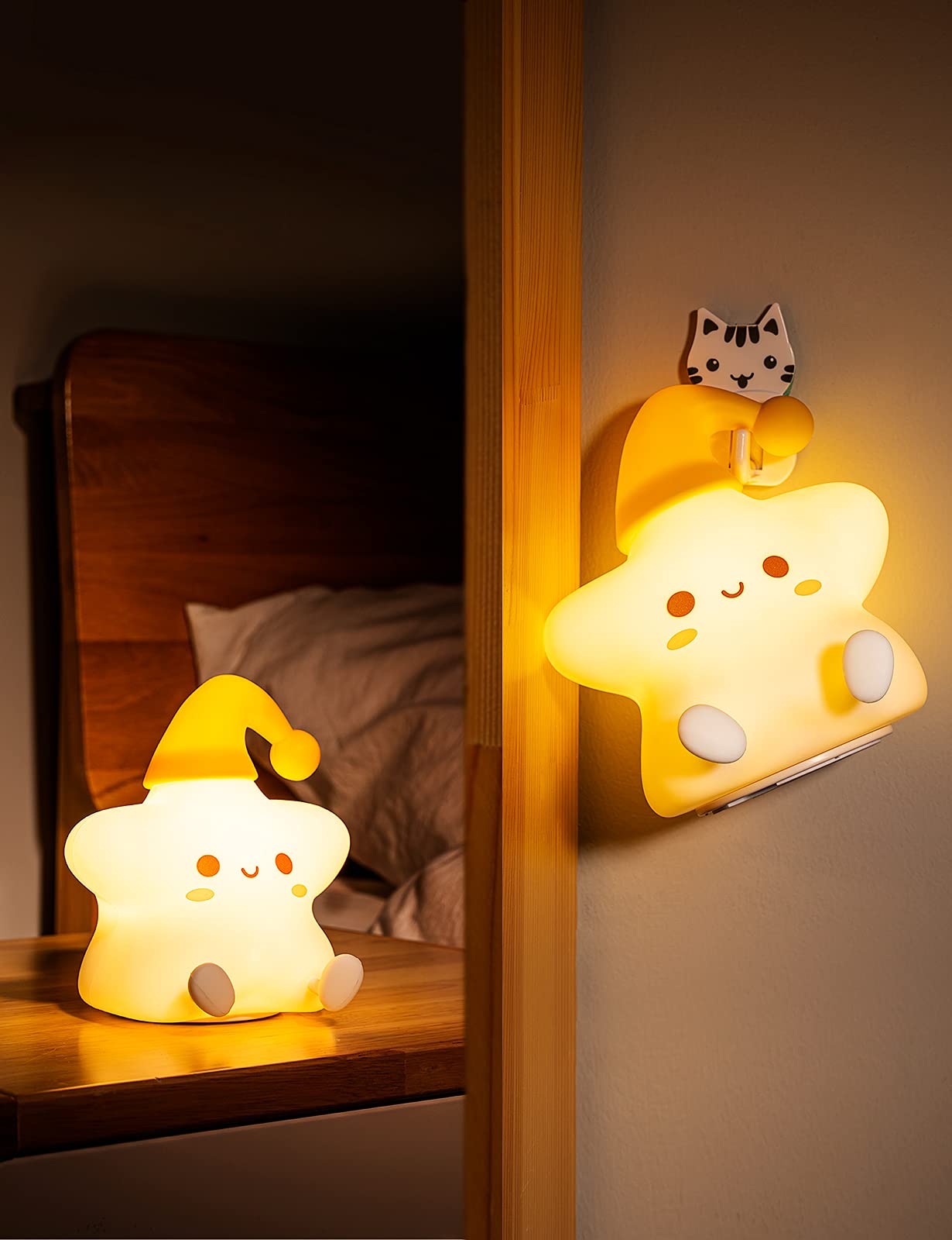 Mubarek Cute Star Night Light, Remote Controlled 10 Level Dimmable, Rechargeable Silicone Squishy Cute Star Light for Bedroom, Kawaii Girls Night Light Gift
