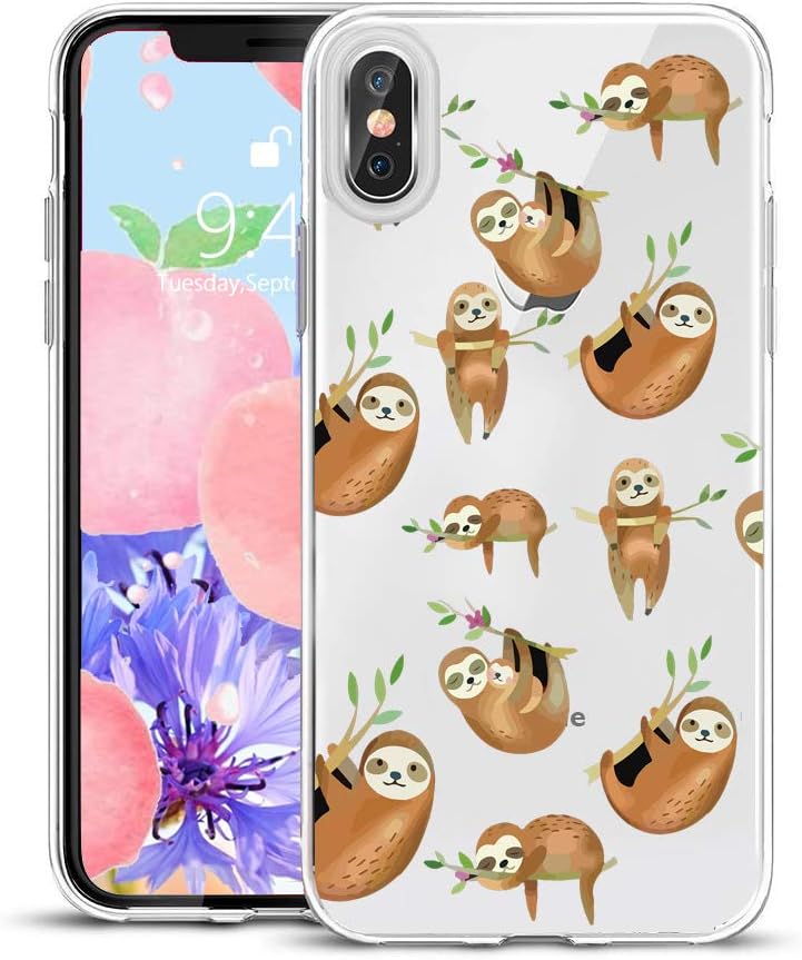 MAYCARI Cute Cartoon Sloth Case Clear for iPhone 6/6s, Funny Animal Design Transparent Anti-Scratch Shockproof Soft Flexible TPU Protective Cover for Boys&Girls