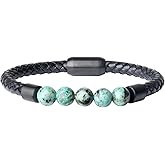 COAI Mens Magnetic Clasp Leather Stone Beaded Bracelet