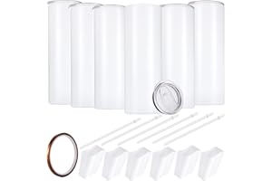 YOUKE OLA Sublimation Skinny Tumbler Straight Blank White 20oz - Sublimation Tumblers for Heat Transfer, Stainless Steel Coffee Cup with Shrink Wrap Sleeve & Heat Tape | Vinyl DIY Gifts, 6 Pack