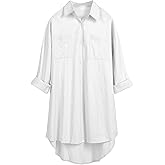 Bianstore Women's Oversized Linen Shirts Blouses Tops Long Sleeve High Low Button Up Shirts