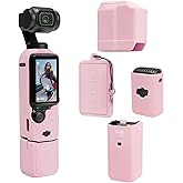 TYUANDOUER Protective Case for DJI Osmo Pocket 3 / Xtra Muse Camera, Soft Silicone Grip Cover with Screen Protection & Mic, Lightweight, Anti-Scratch, for Travel, Vlogging, Daily Filming – Pink