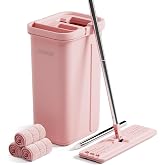 JOYMOOP Pink Mop and Bucket with Wringer Set for Home, with 3 Reusable Microfiber Mop Pads, Hands-Free Self-Cleaning System, Suitable for Floor Cleaning and Wall Cleaner