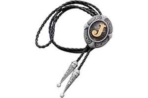 Btilasif Native American Western Cowboy Alphabet Golden Initial Letter A to Z Leather Necktie Bola Tie for Men Women