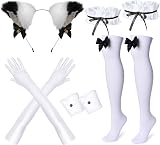 Wannsee Anime French Maid Apron Lolita Costume Cat Ears Gloves Socks Set M Black view 2