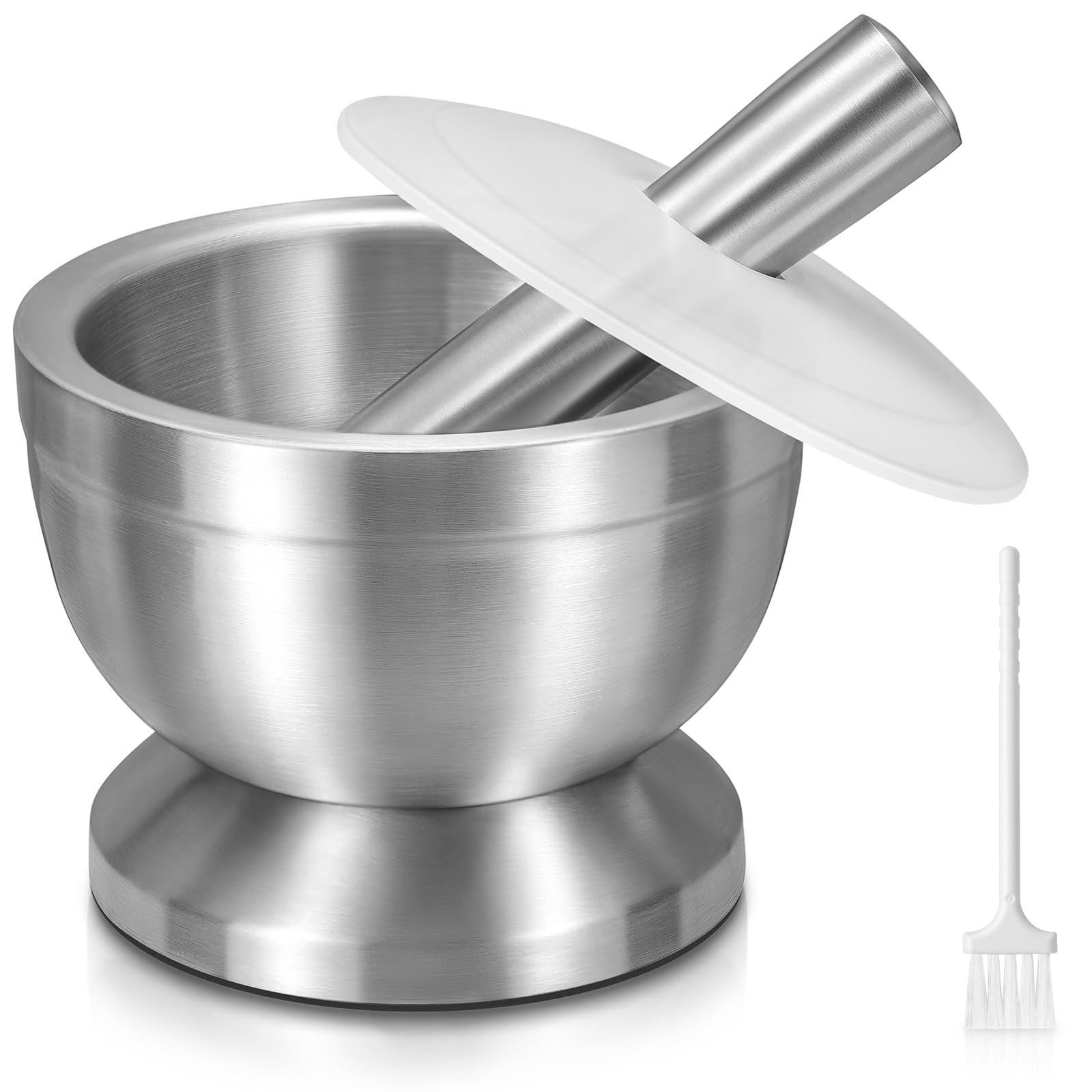 Pestle and Mortar Set, Sopito Stainless Steel Mortar Bowl and Pestle with Lid and Anti Slip Base for Herbs, Garlic, Ginger & Spices, 11.7cm/4.6in Diameter