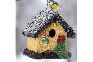 CEDAR ALPHA Edible Bird House for Ouside, Birdseed Birdhouse for Outdoor, Wood Bird Houses Covered with Wild Birdseeds, Squirrel Proof Bird Feeders for Outside Hanging, Pole Mountable