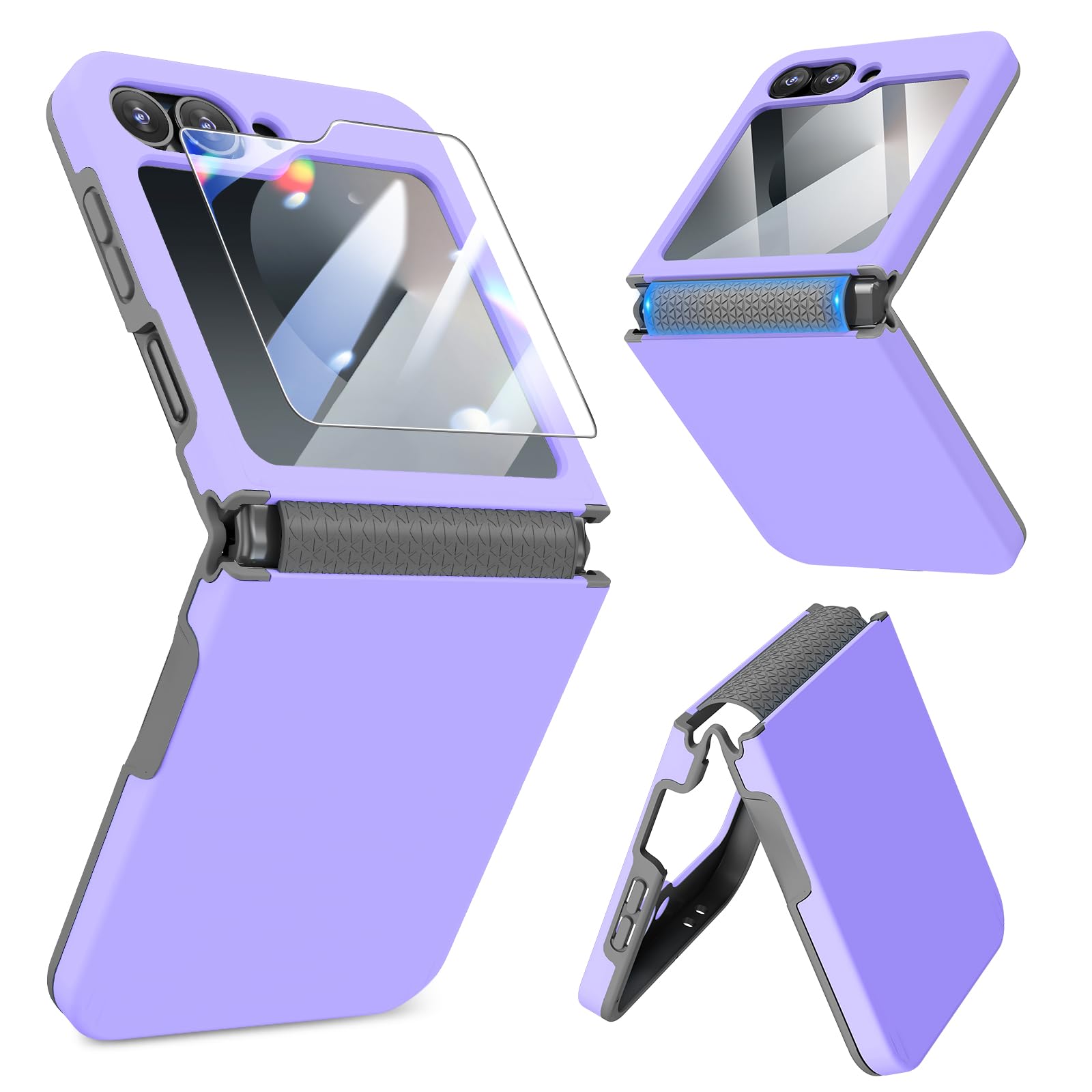 Caka for Samsung Galaxy Z Flip 6 /Z Flip 5 Case [Wireless Charging Compatible][Hinge Protection] [Screen Protector] Women Men Shockproof Protection Phone Cover - Purple