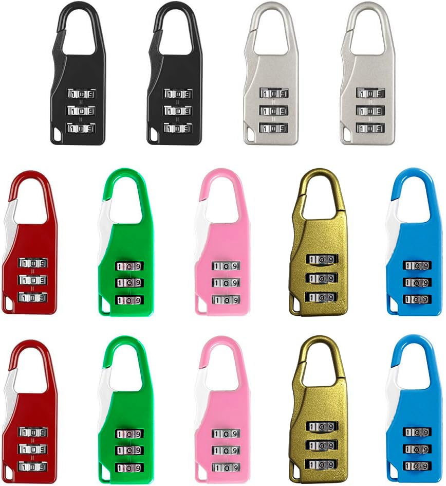 Dadabig 14Pcs 3 Digit Combination Padlock - Travel Security Lock for Luggage Suitcase in 7 Colors