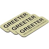 Greeter Welcome to Our Church 1 x 3 Name Tag, Brushed Gold (3 Pack)