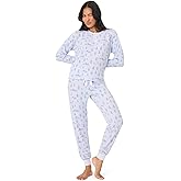 PJ Salvage womens Ski Jammie Classic Long-sleeve Henley Top and Jogger Pant Bottom 2-piece Pajama Set