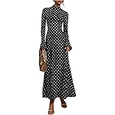 Milumia Women's Polka Dots Long Bell Sleeve Maxi Dress Elegant Mock Neck A Line Vintage Long Dresses