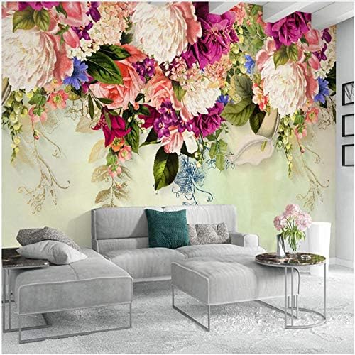 壁飾り画 カスタム3d写真の壁紙モダンなレトロな花の花壁画ウォールステッカーリビングルームソファ寝室背景装飾壁画 450x300cm