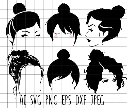 Amazon Com Bun Girls Cute Messy Bun Woman Faces Bundle Vector