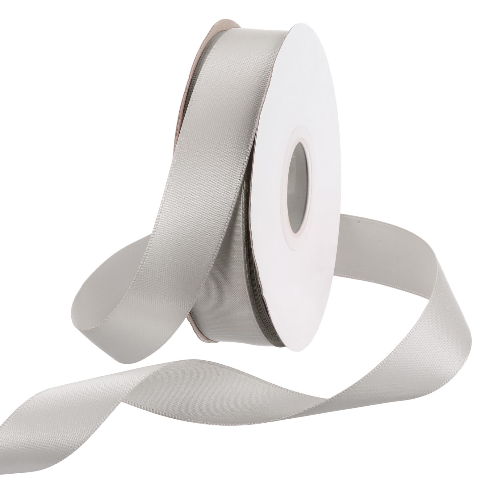 Rebower 20mm Satin Ribbon 23m Thick Double Face Grosgrain Silk Ribbon, [for Gift Wrapping, Hair Bows, Wedding, Cake, Flower] - 25 Yard/75ft/ Light Grey