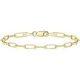 BRIJEWNES 14K Gold Over 925 Sterling Silver Clasp 4mm Paperclip Bracelet for Women Diamond Cut Gold Bracelets for Women Solid Gold Bracelet Gold Jewelry for Women
