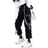 XKBHYD Womens Straight Wide Leg Cargo Pants Elastic Waist Elastic Waist Pants with Chain Jogging Sweatpants