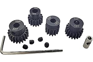 HOPLEX 32P 5mm Hardened Metal Pinion Motor Gear Set 14T 16T 18T 20T with 3.175mm Coupler for RC Buggy Car Monster Truck