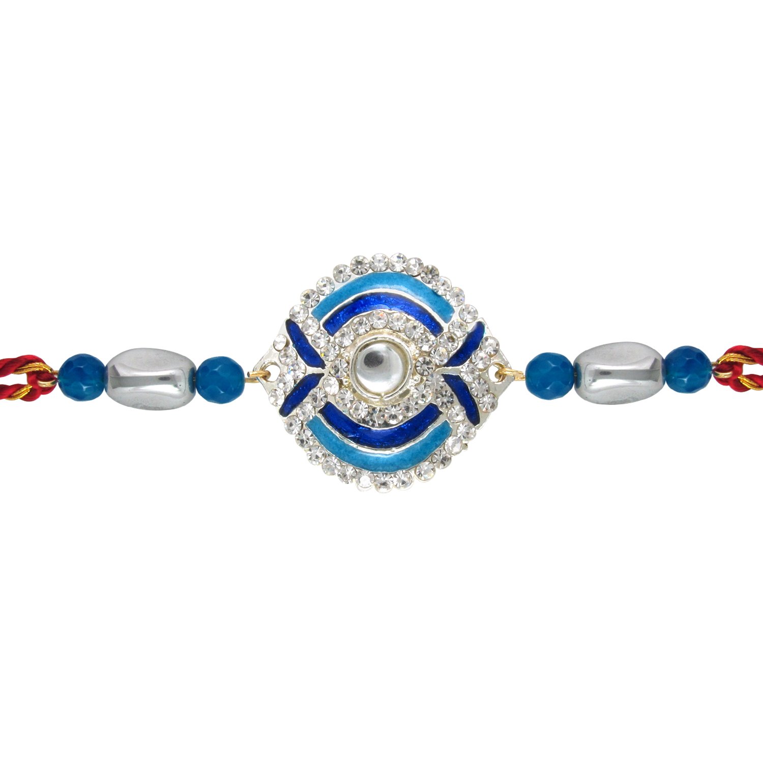 mahi rhodium plated fancy peacock rakhi with crystals (bracelet) br1100526r