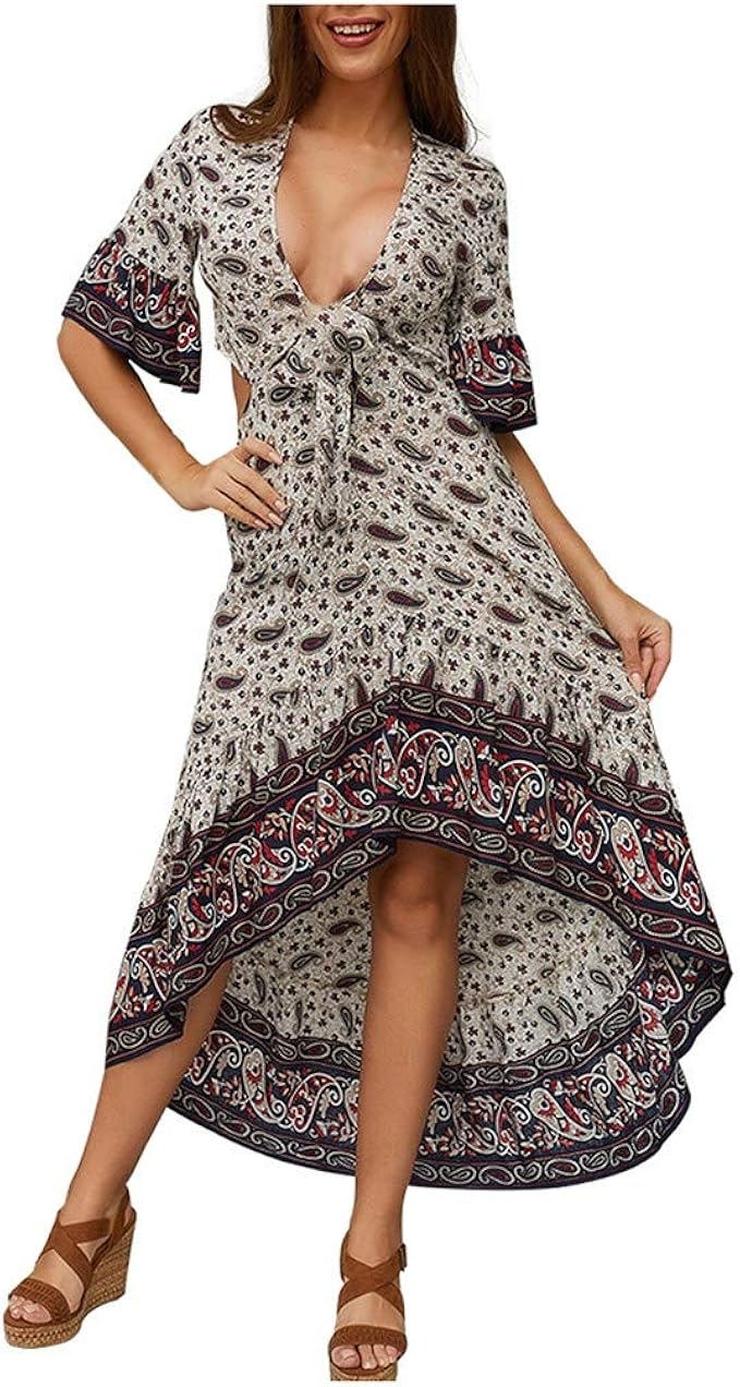 Kleid Blumen V Ausschnitt