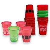 4E's Novelty 16oz Christmas Cups for Party - 50 Pack Christmas Party Cups, Disposable Plastic Cups with Santa & Humorous Quotes Bulk - Funny Holiday Cups for Drinks & Party Favors for Kids & Adults