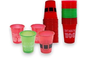 4E's Novelty 16oz Christmas Cups for Party - 50 Pack Christmas Party Cups, Disposable Plastic Cups with Santa & Humorous Quotes Bulk - Funny Holiday Cups for Drinks & Party Favors for Kids & Adults