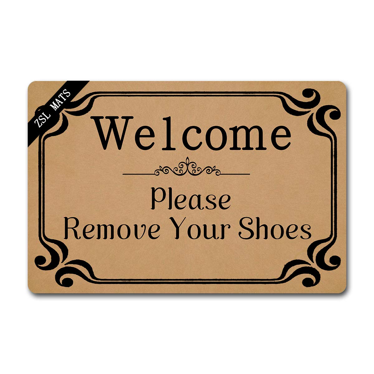 ZSL Funny Welcome Mats Anti-Slip Rubber Doormat with Personalized Design Entrance Indoor Doormat Kitchen mats and Rugs (Welcome Please Remove Your Shoes)