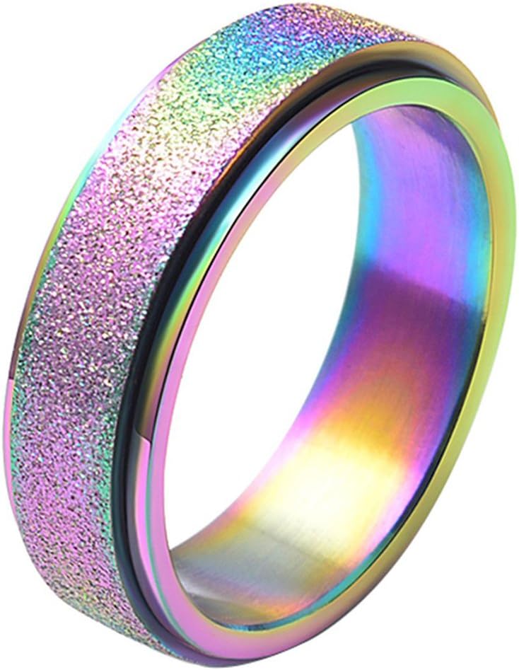 LANHI Unisex's 6mm Stainless Steel Spinner Ring Matte Sand Blast Finish