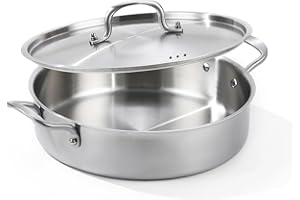 Saute Pan, 7 Quart Tri-Ply Stainless Steel Saute Pan, 12inch Deep Frying Pan with Lid, Saute Skillet, Rondeau Pot with Lid Co