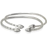 Cocoa Pods Ends .925 Sterling Silver West Indian Bangles Handmade Women Men Bracelets Caribbean Jamaican West Indies Gift Jewelry - PAIR (Made in USA)