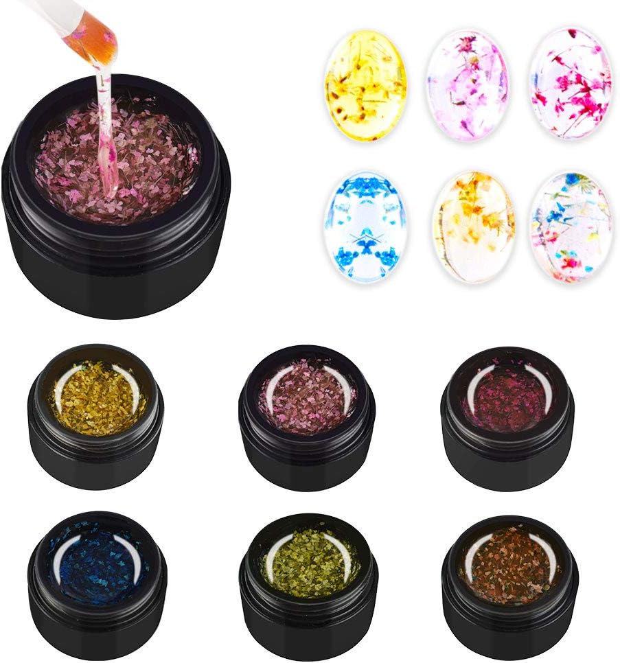 Ownest 6 Colors Dried Flower Gel Nail Gel Set, Flower Nail Phototherapy Gel Natural Dried Flowers Soak Off UV Nail Gel Nail Art Decoration Nail Varnish-#B : Beauty