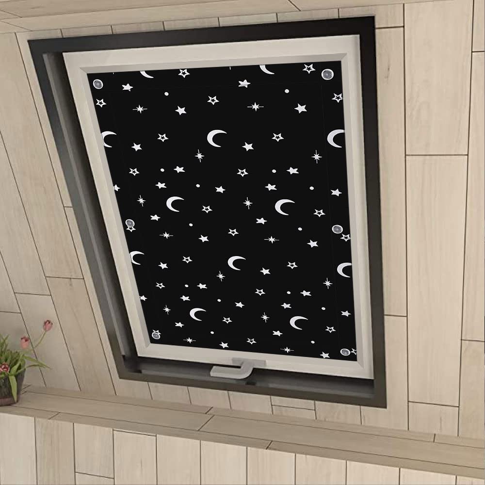 Eurohome 100% Blackout Skylight Roller Blind, No Drilling, Sun Protection, Blackout Roller Blind with Suction Cups for Windows, Moon, Stars, 60 x 98 cm (LXDS221222)