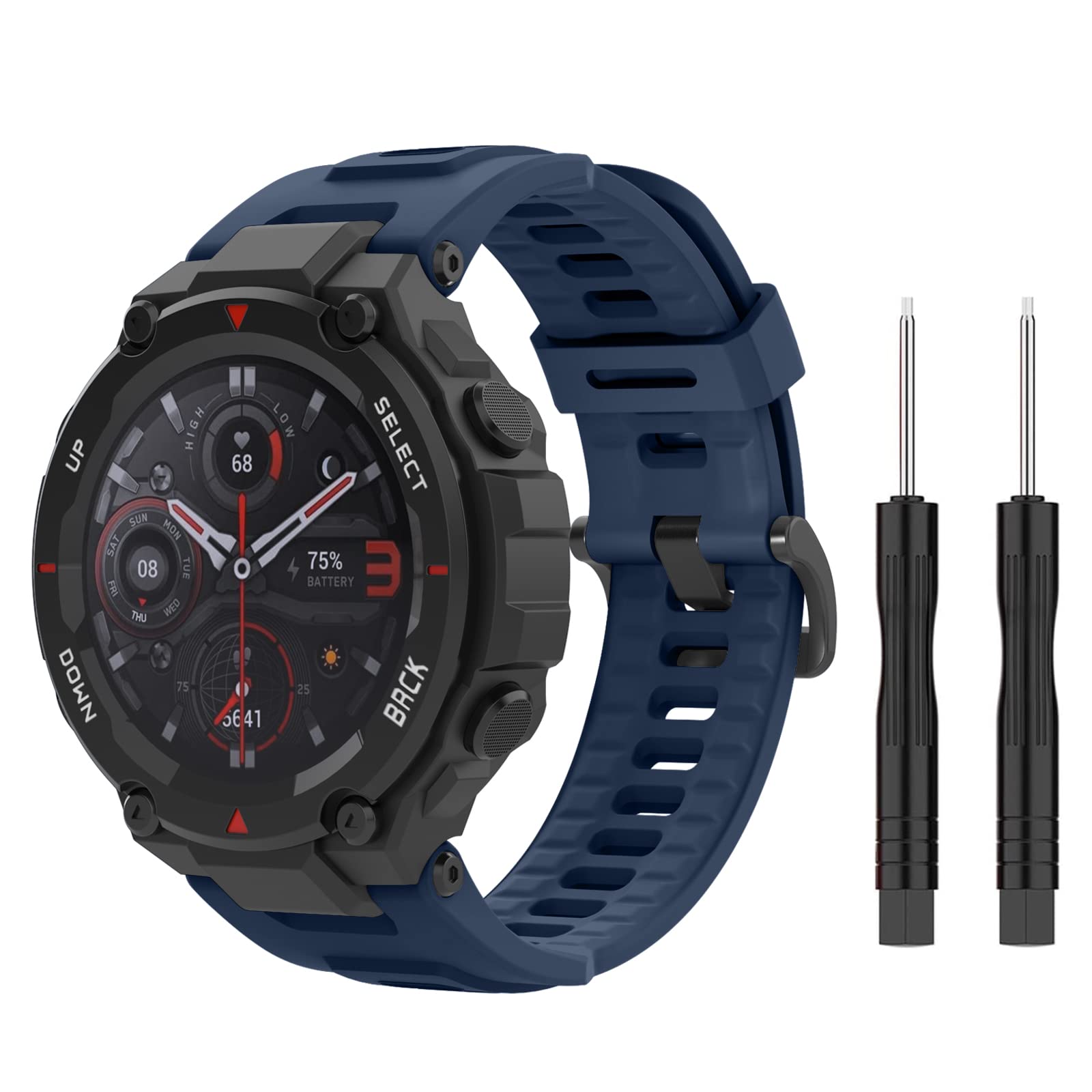 MoKo Strap Compatible with Amazfit T-Rex/T-Rex Pro Smartwatch, Soft Silicone Replacement Sport Watch Band Waterproof Breathable Wristband with Screwdrivers, Navy Blue