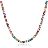 Flyonce Colorful Beaded Necklace for Women, Boho Rainbow Natural Stone Handmade Bead Choker Necklaces Summer Beach Surfer Jewlery Gifts