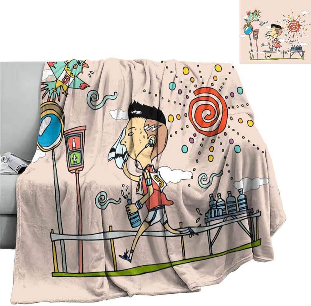 Couch Blanket Character Graphics Space Technology Bird Geometry Man Planet Parrot,Cozy and Durable Fabric-Machine Washable W55 x L72 Inch