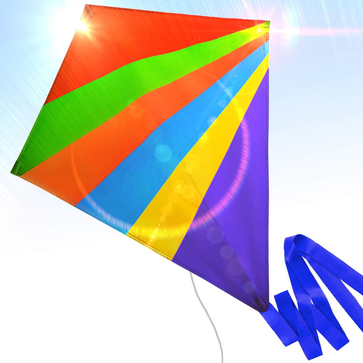 Easy to Fly Nylon  Diamond   Kite  for Kids and Adults Great for Beach Trip and Outdoor Activities Perfect for Beginners Flies High in Light Breeze Flying String Line Included Big Flyer Childrens Toys