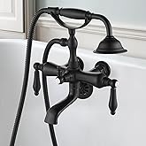 gotonovo 3 3/8 Vintage Bathtub Filler Wall Mount Clawfoot Tub Faucet Shower Kit with Handheld Shower 2-Functions Double Level Handle Modern Telephone Handheld Shower Matte Black
